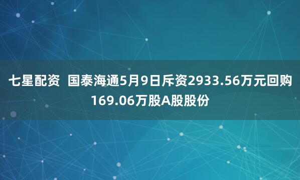 七星配资  国泰海通5月9日斥资2933.56万元回购169.06万股A股股份